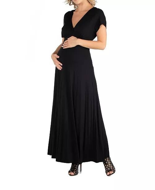 24Seven Comfort Apparel Women’s Cap Sleeve V‑Neck Maxi Dress Black 1X $92.99 NWT