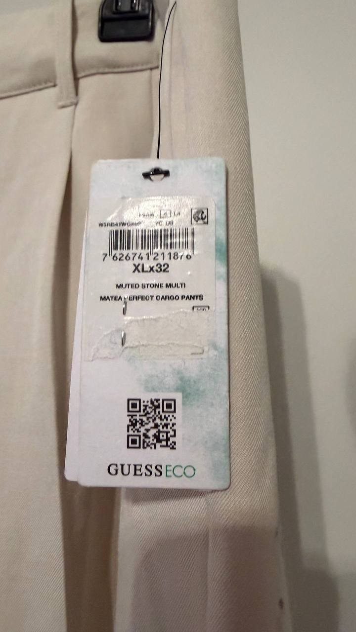 GUESS Eco Cargo Pants High-Rise Polyester Stone XL NWT