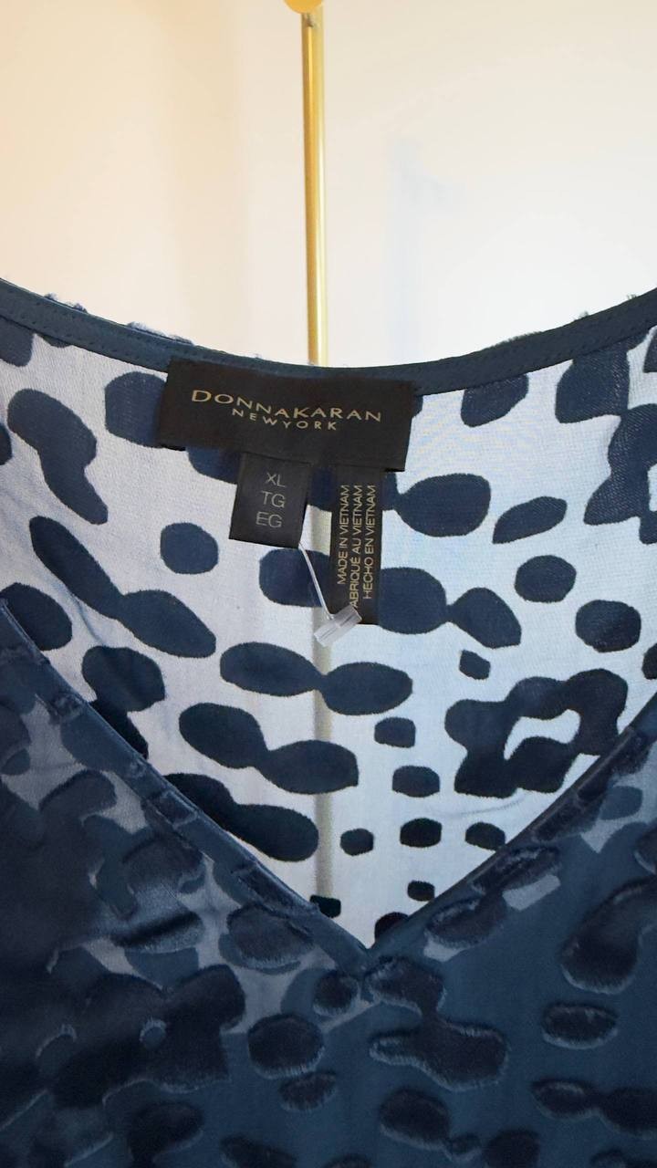 Donna Karan NY Cap‑Sleeve Silk‑Blend Burnout Blouse Blue XL NWOT $139