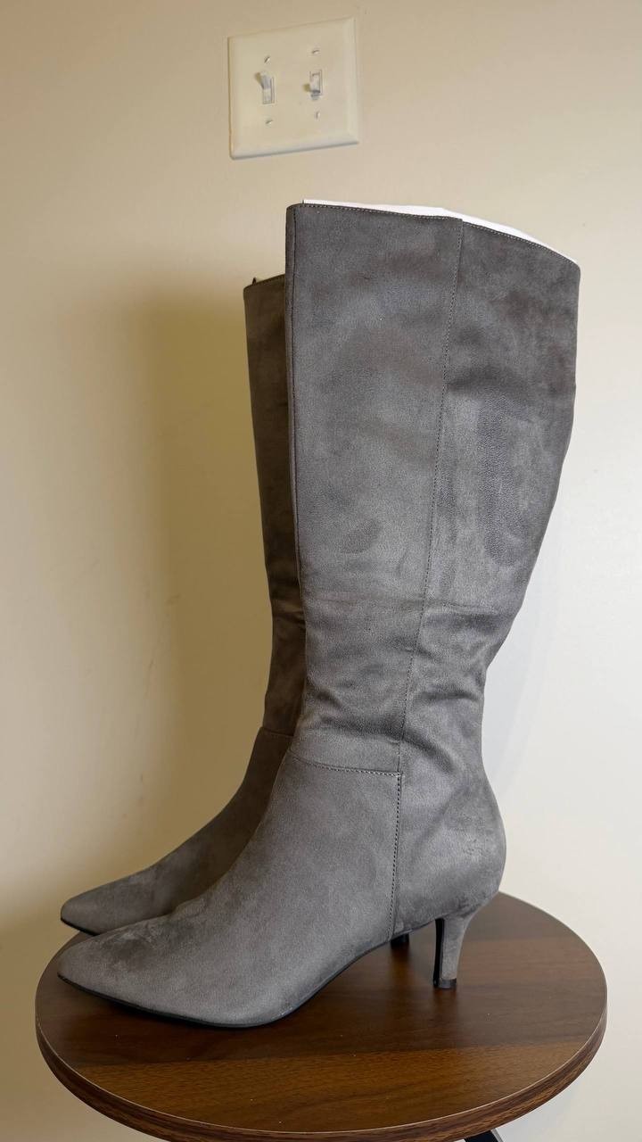 Aerosoles Epic Tall Boots 8.5M Gray Kitten Heel Pointed Toe Poly NIB msrp$129