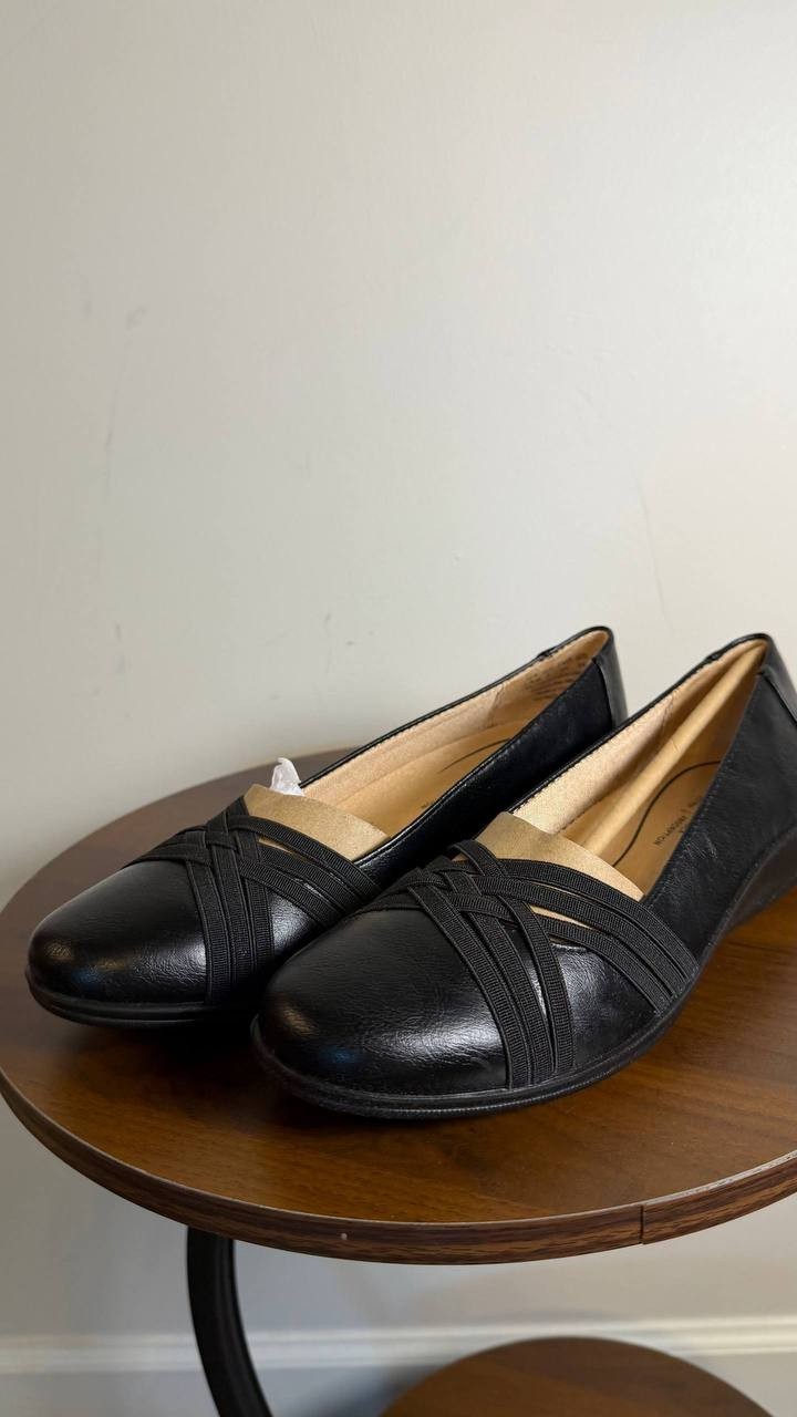 LifeStride Incredible 2 Flats 7.5M Black Slip‑On Wedge Comfort NIB msrp$79
