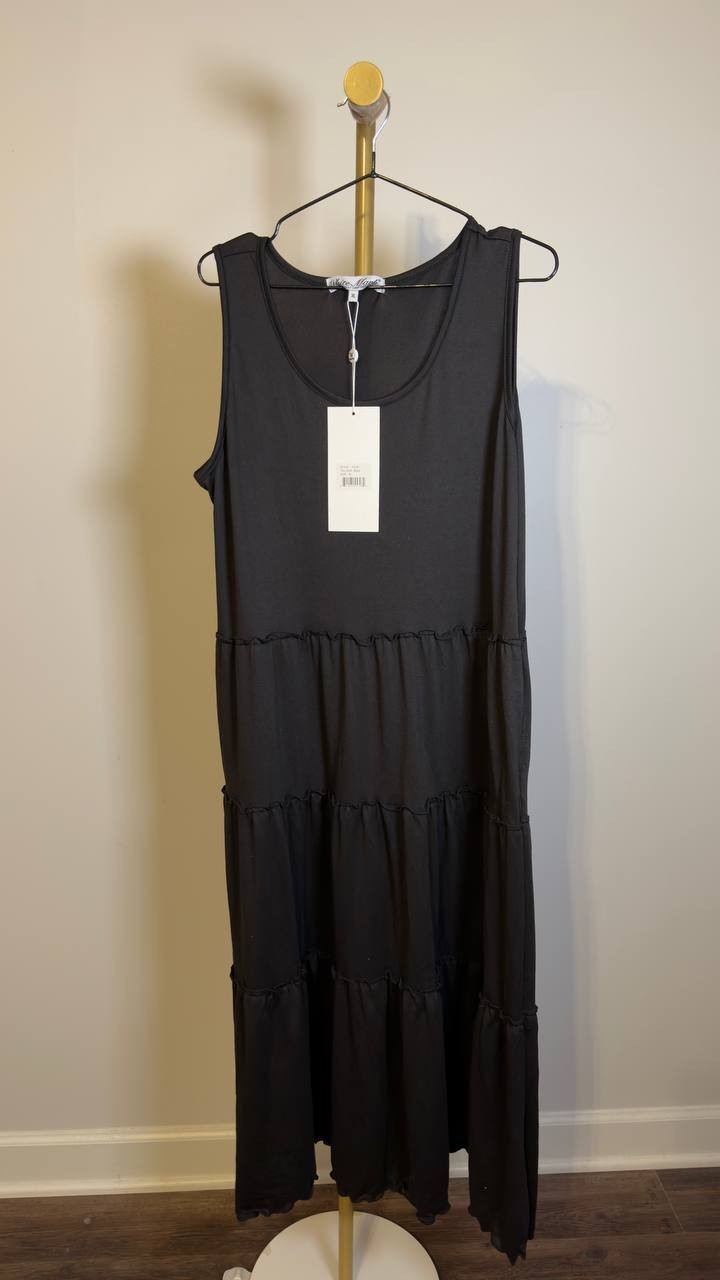White Mark Scoop Neck Sleeveless Tiered Midi Dress Black XL NWT $68