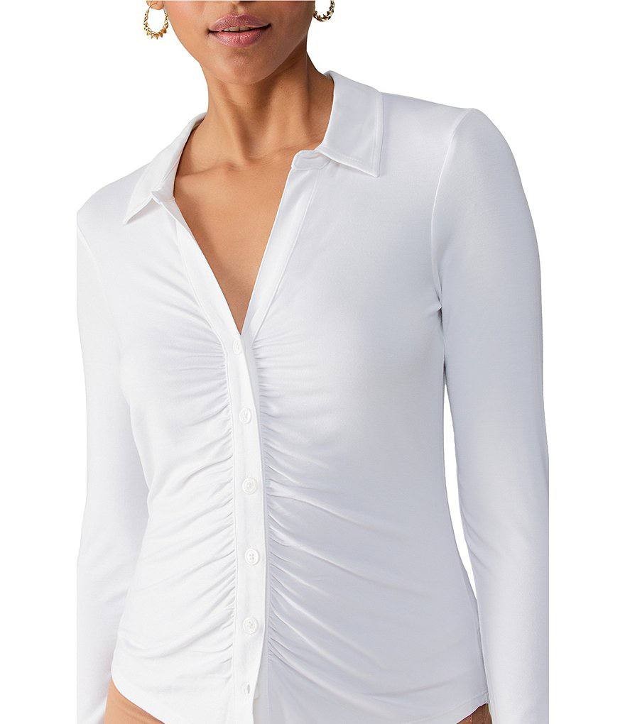 Sanctuary White Ruched Button Front Knit Top – Size M – NWT