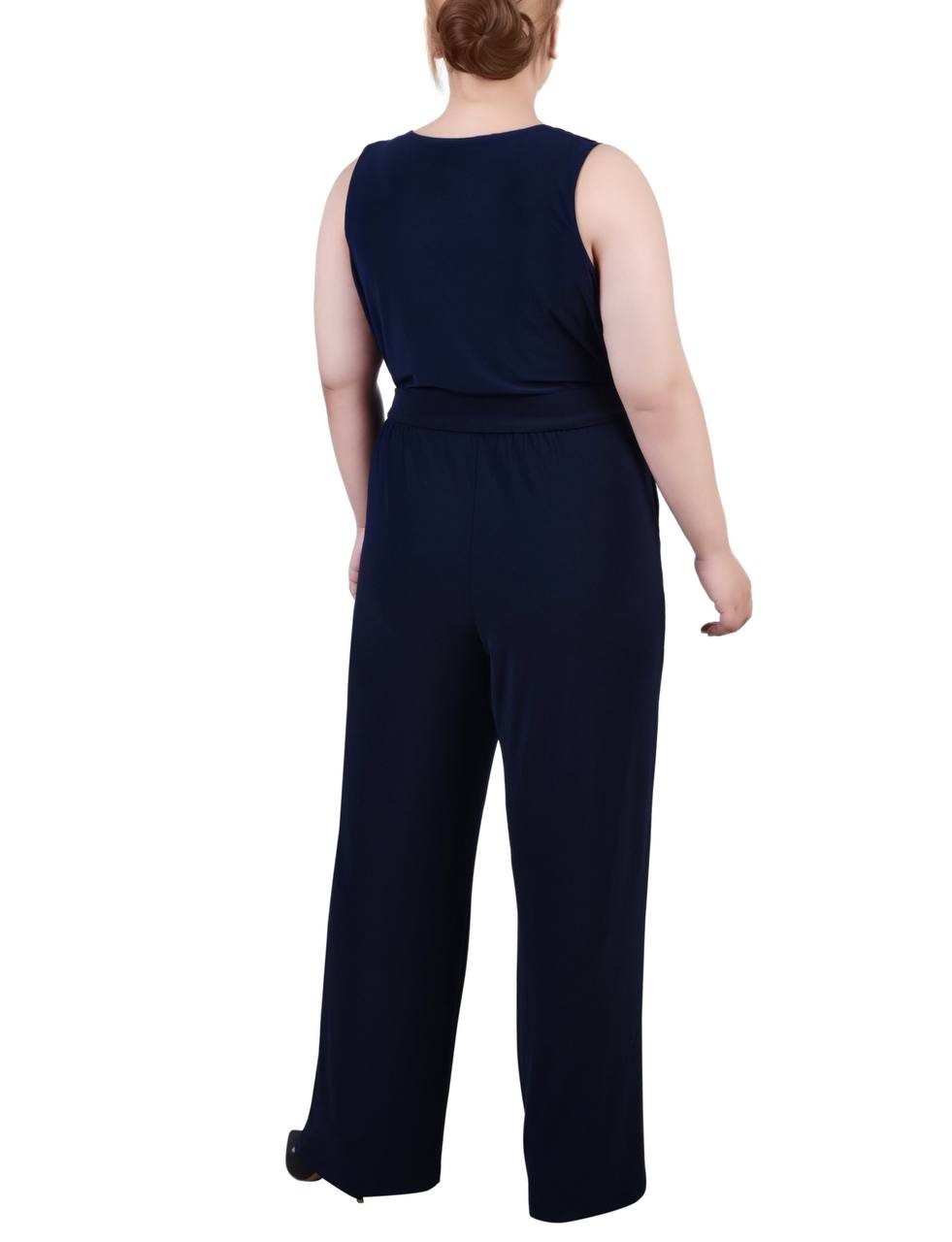 NY Collection Plus Size Sleeveless Belted Jumpsuit Women’s 3X Navy NWT $59.95