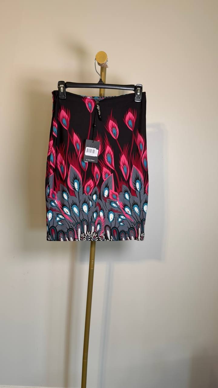 White Mark Peacock Feather Print Knee Length Pencil Skirt Fuchsia S NWT $56