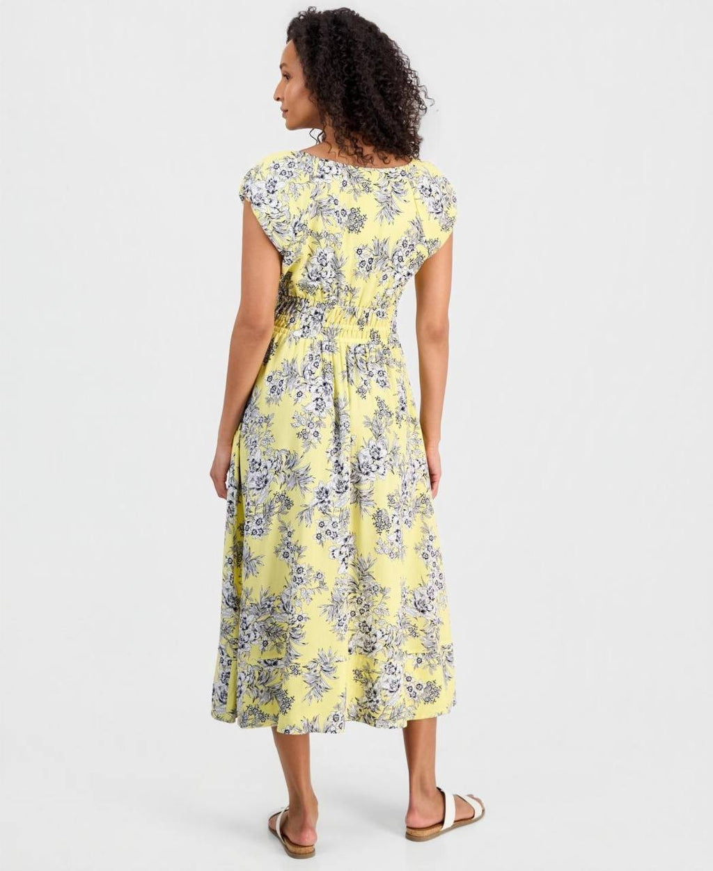 Nautica Printed Toile Puff‑Sleeve A‑Line Dress Sunshine Multi M NWT $119.50
