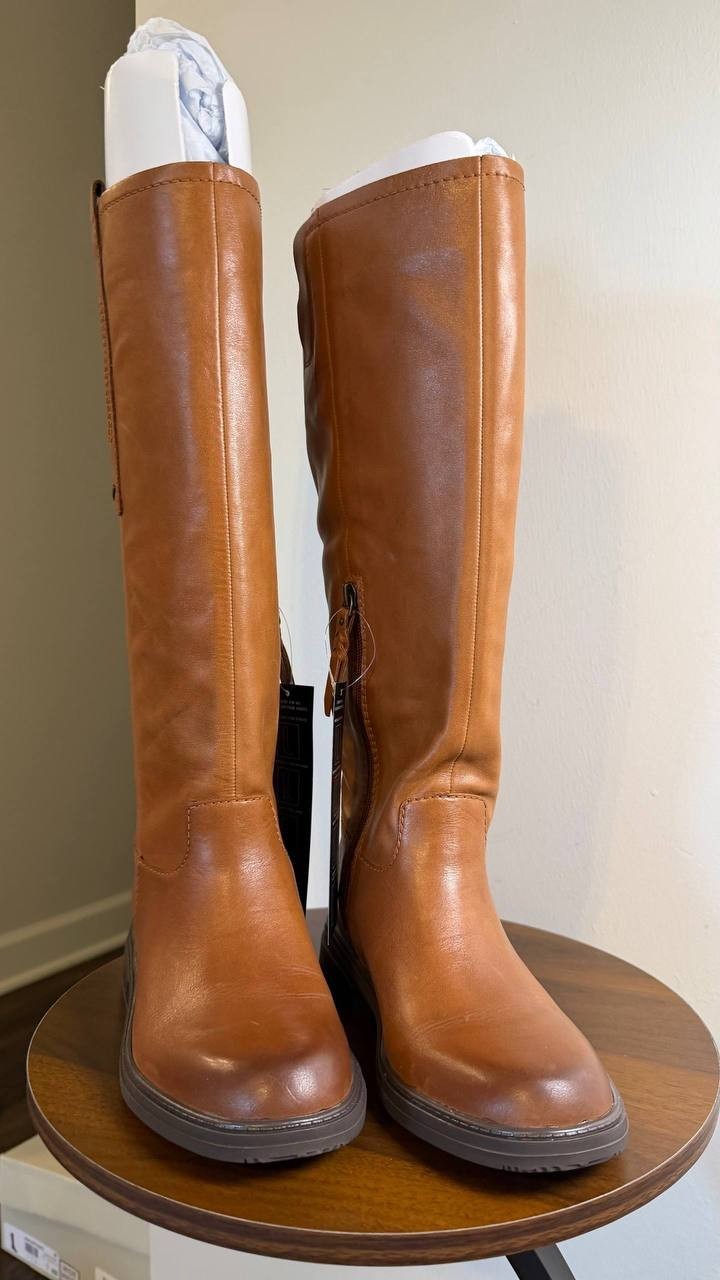 Naturalizer Ontime Boots 7W English Tea Leather Wide‑Calf NIB msrp$274.99