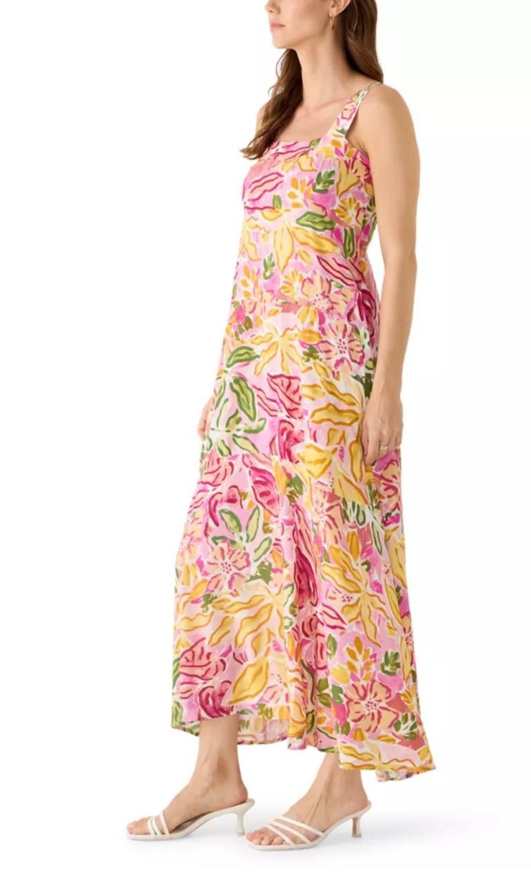 Vince Camuto Sleeveless Square Neck Floral Dress Plush Pink XL NWT $69