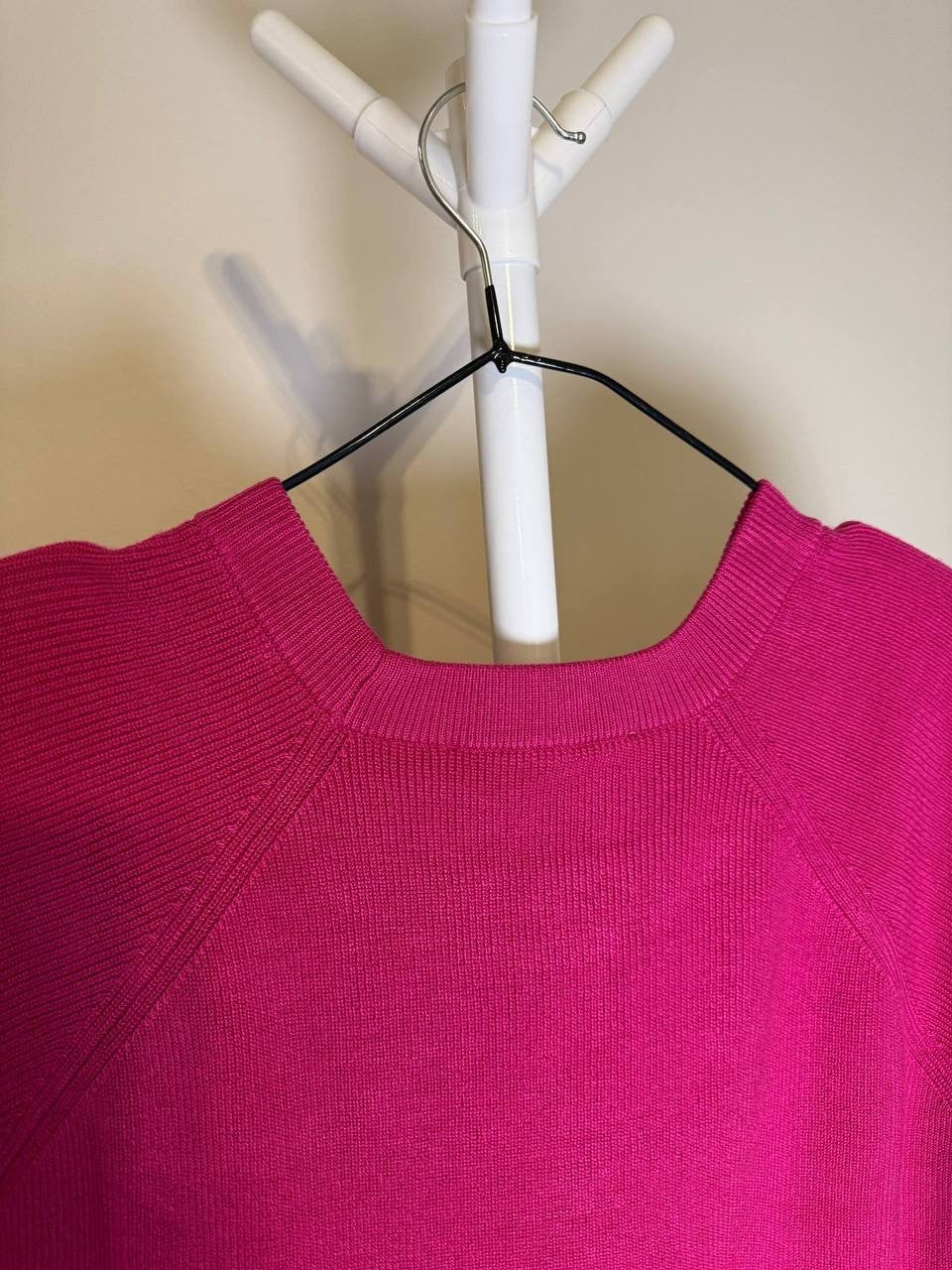 DKNY Satin‑Pocket Short‑Sleeve Sweater – XS, X, L – Wild Berry – NWT – $79