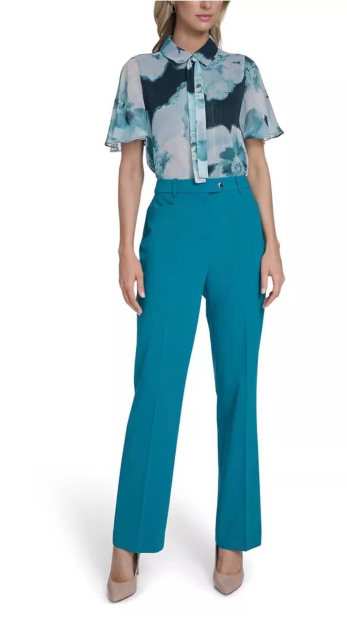 Calvin Klein Women’s Wide‑Leg Mid‑Rise Pants Petrol 12 NWT $109