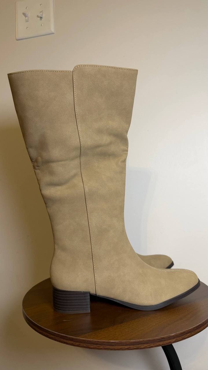 Journee Devri Boots 6.5M Greige Vegan Leather Knee‑High Zip NIB msrp$79.99