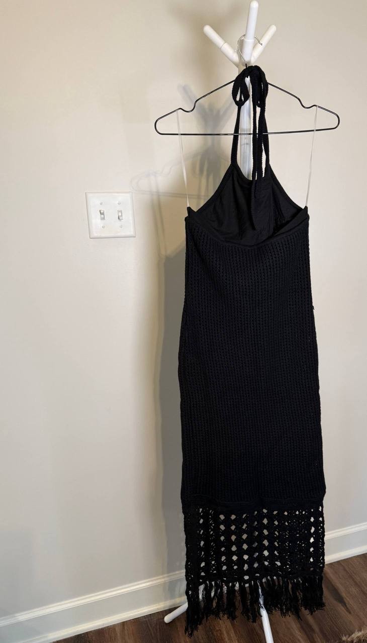 Sanctuary Promenade Open Stitch Halter Sweater Dress–Size S–Black–NWT–MSRP$189