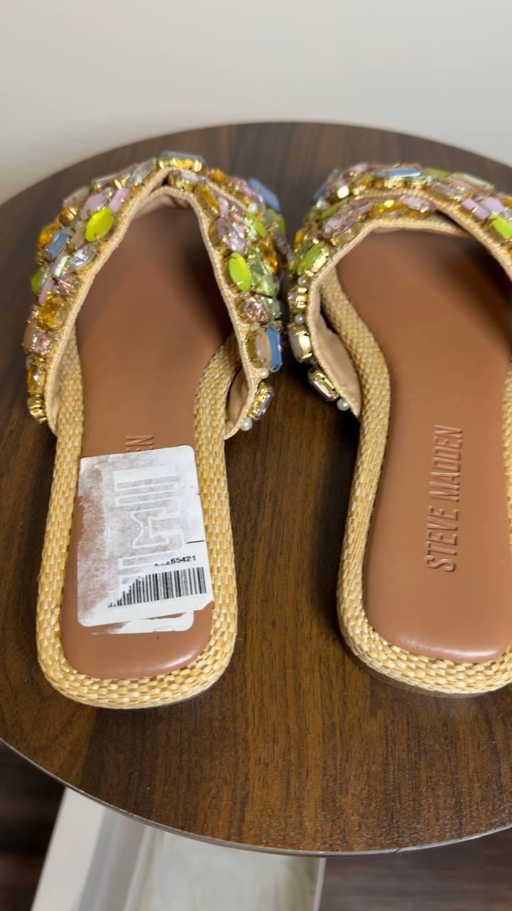 Steve Madden Slide Sandals Gold Multi 6 New $109.00