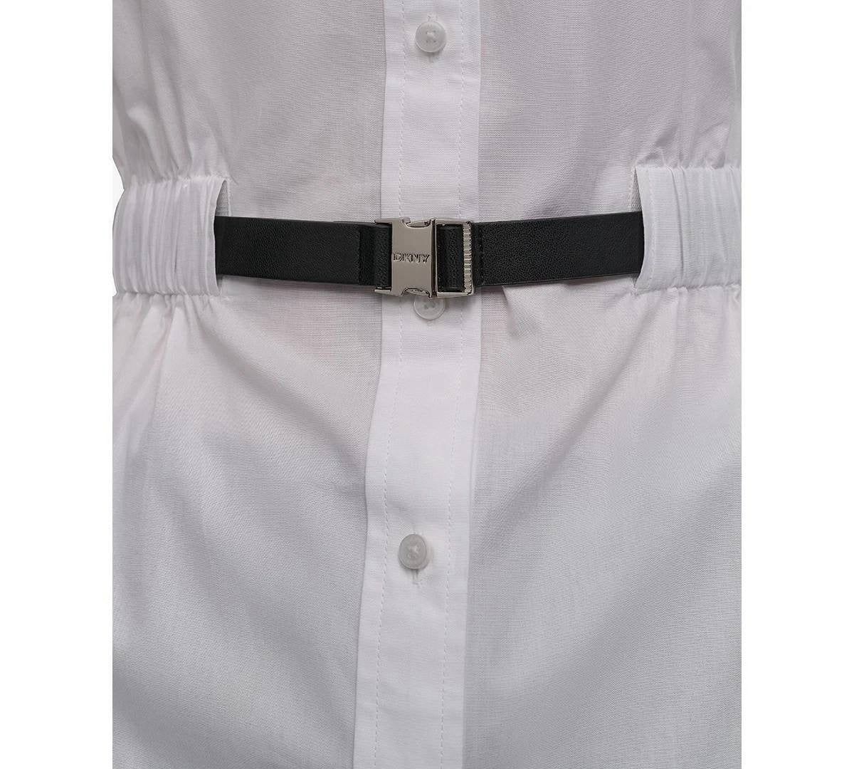 DKNY Cotton Belted Button‑Front Shirt White XL NWT $119