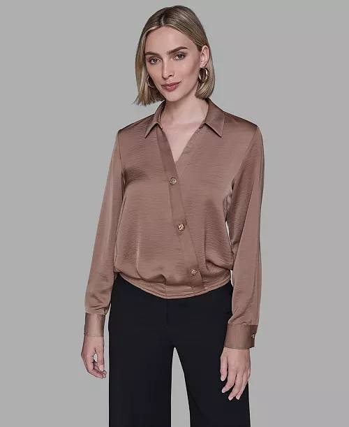 Karl Lagerfeld Paris Collared‑Neck Blouse -Camel– Size S – NWOT – $99