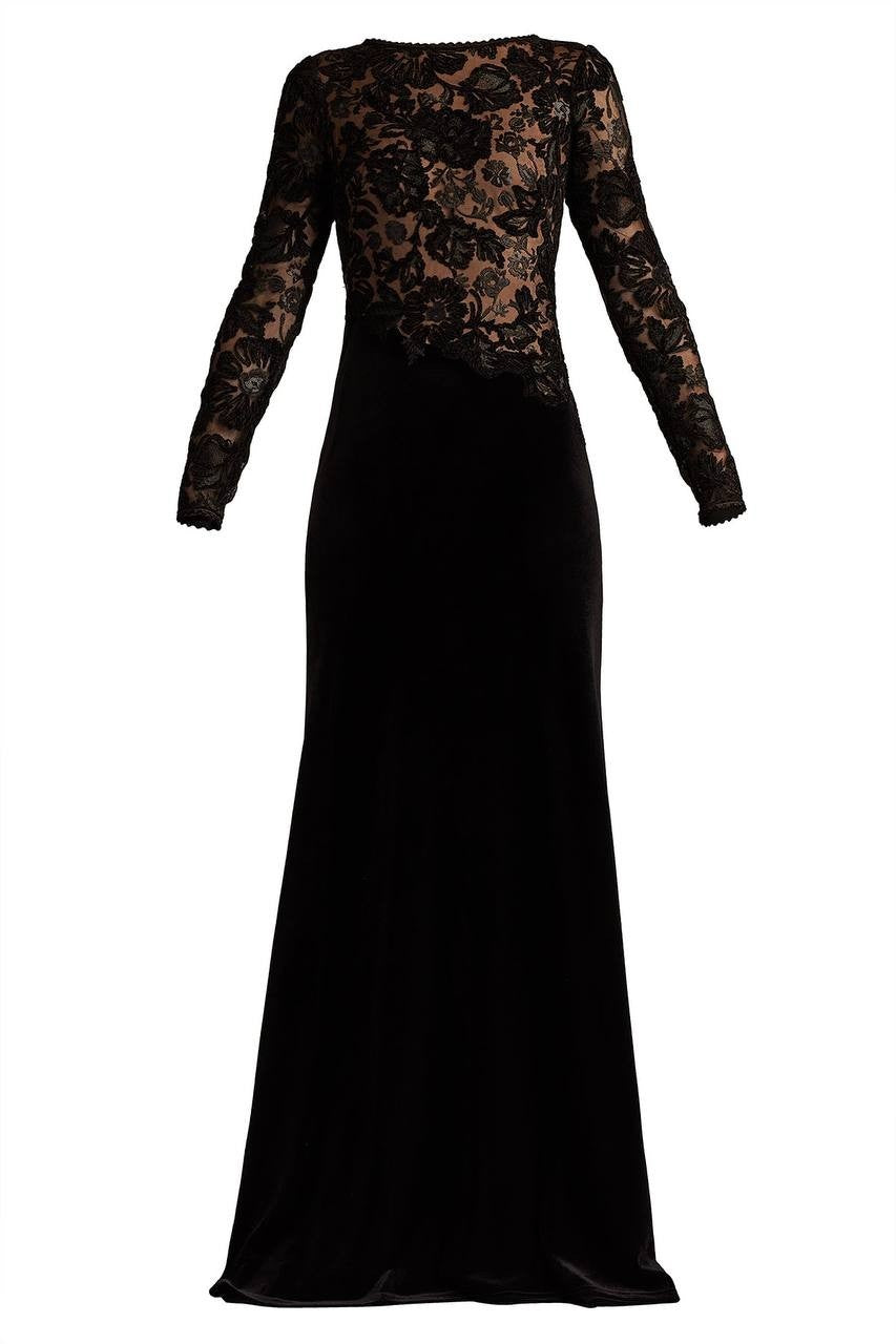 Tadashi Shoji Forena Embroidered Crepe Gown Black/Nude 14 NWT $478