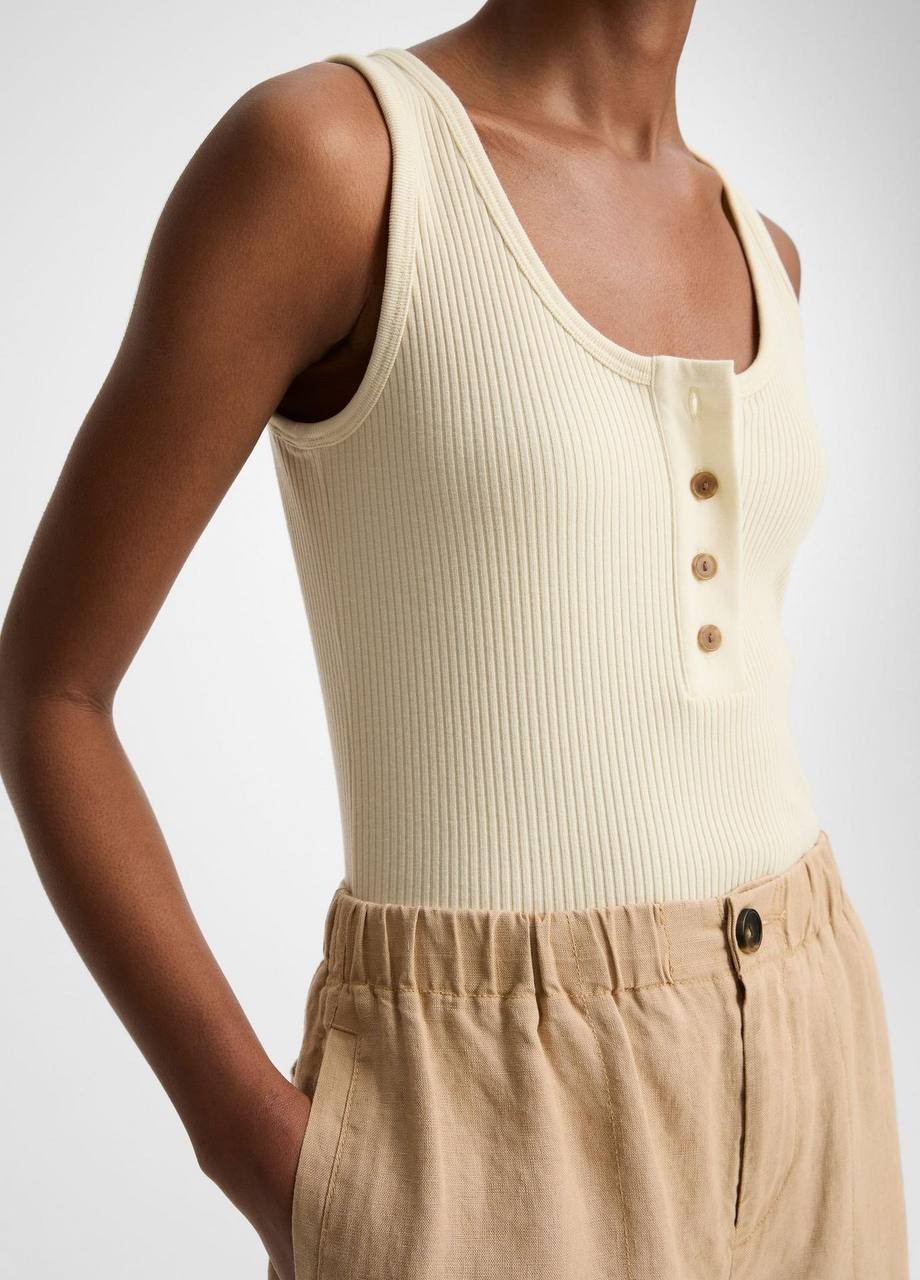 Vince  Women’s  Ribbed  Cotton‑Blend  Henley  Tank  Sun  Ivory  M  NWT  $148