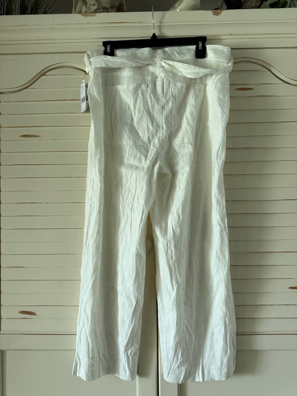 Liverpool Linen Blend Belted Wide-Leg Cropped Pants White, Size 14, NWT
