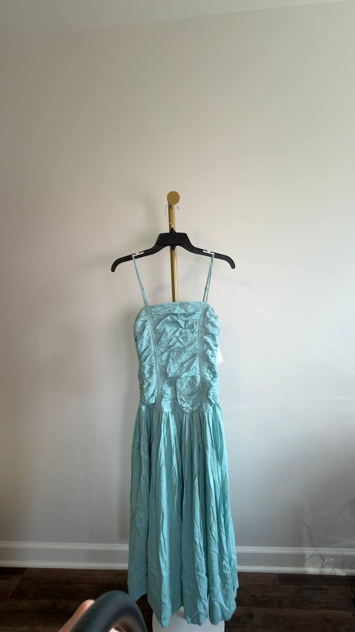 Taylor Shirred Drop Waist Square Neck Midi Dress Seafoam 2 NWT $139
