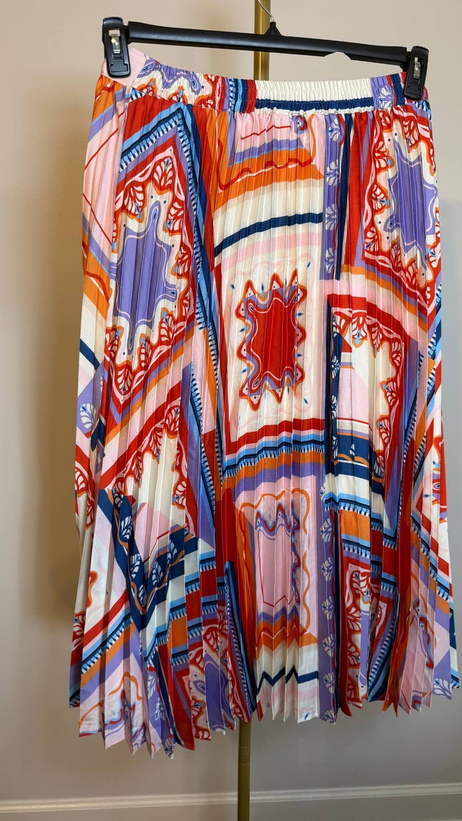 T Tahari Women’s Printed Pleated Pull‑On Midi Skirt Como Tile Print $88 NWT