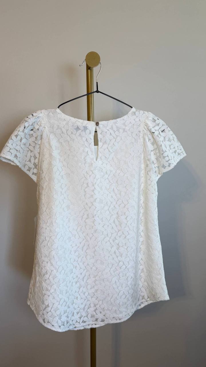 CeCe Crewneck Flutter Sleeve Lace Top White Short Sleeve Lined Size XS NWT $69