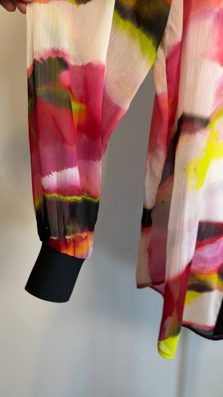 DKNY Crinkled Chiffon Abstract‑Print Blouse XL NWT $89