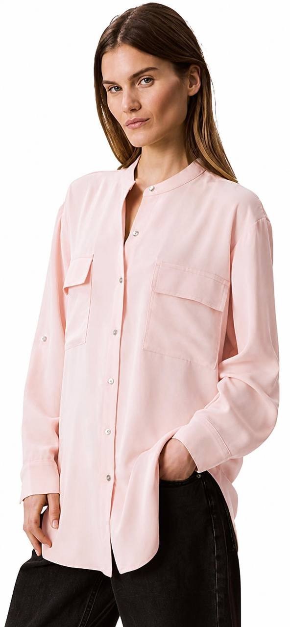 Calvin Klein Crepe Relaxed Button‑Front Shirt Pearl XL NWT $79