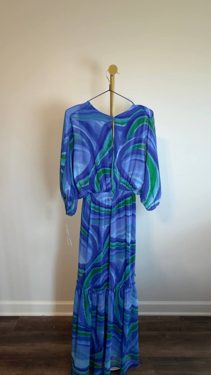 Taylor Printed Fit & Flare Chiffon Dress Blue Swirl 4 NWT $138