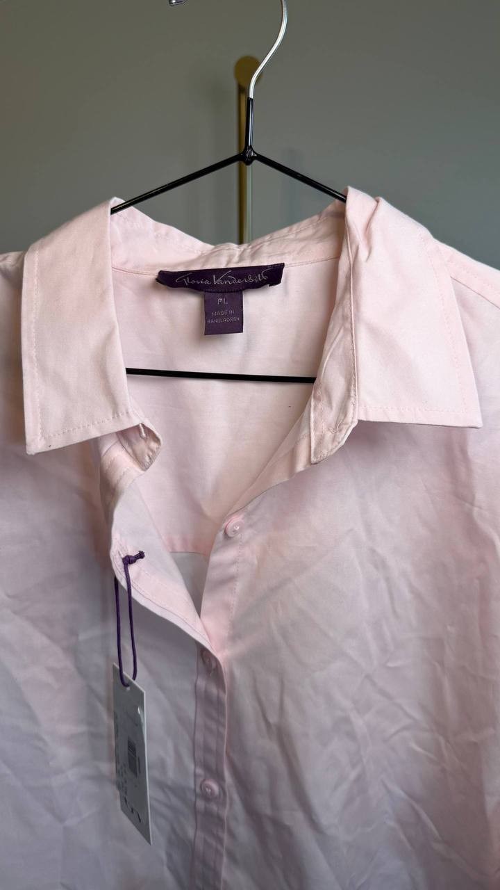 Gloria Vanderbilt Petite Amanda Cotton Button‑Front Shirt Light Pink PL NWT $50