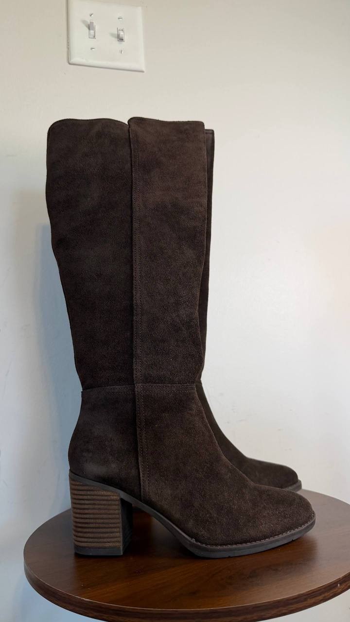 Lucky Brand Bonnay Wide Calf Knee High Boots Dark Brown 6M Suede $189 NWB