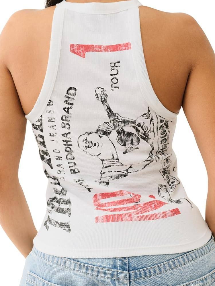 True Religion Buddha Logo Halter Tank White XXL NWT $59