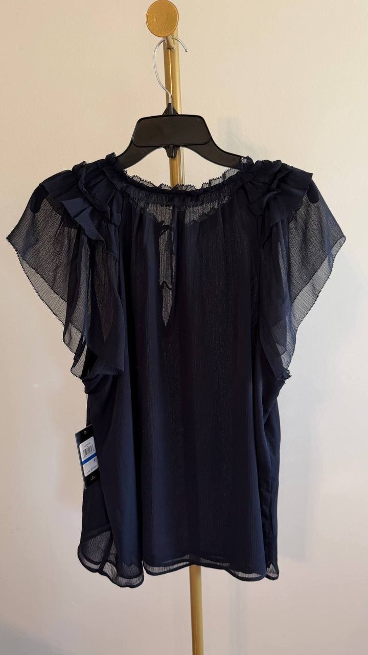 Tommy Hilfiger Women’s Split‑Neck Flutter‑Sleeve Blouse Midnight XL $79 NWT