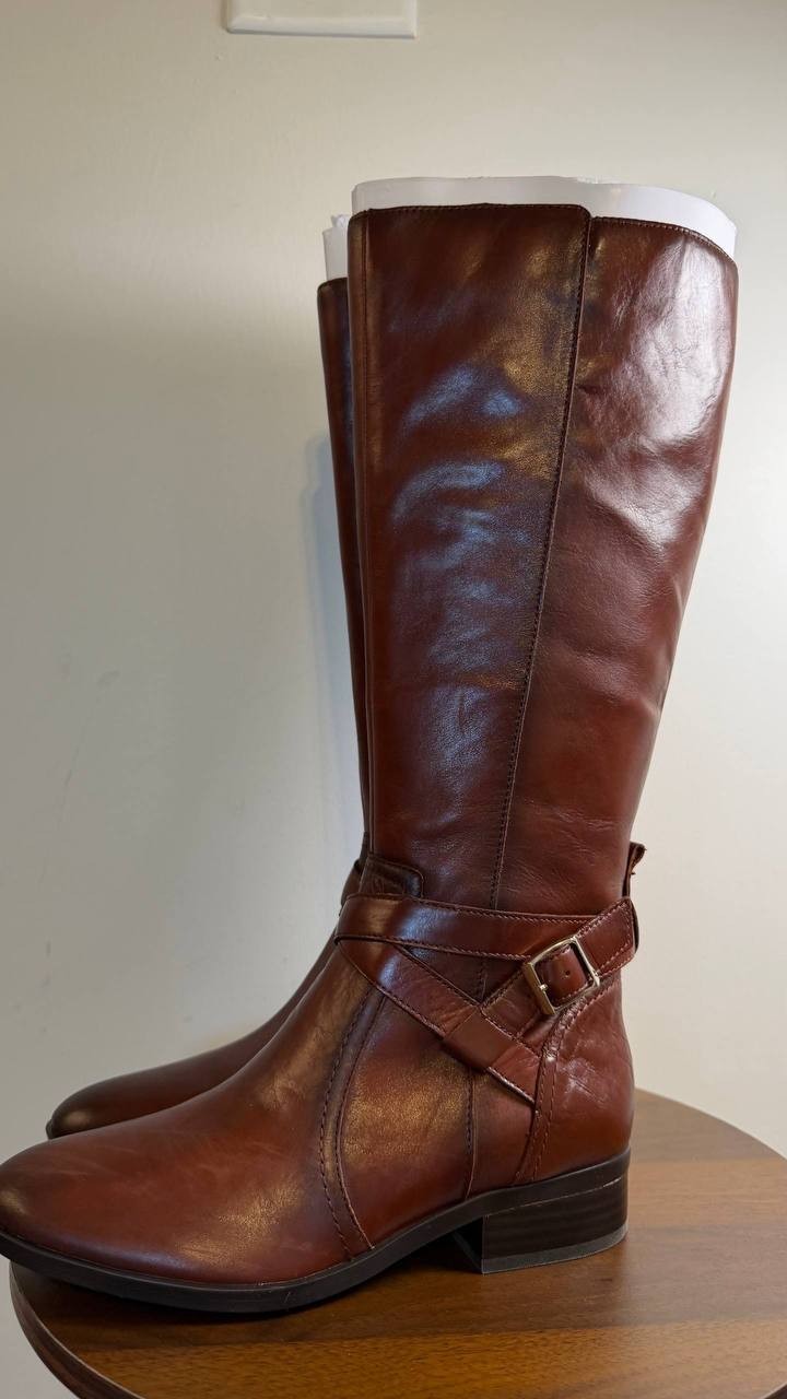 Naturalizer Rena 2 Boots7W Deep Saddle Leather Wide Calf Riding NIB msrp$325