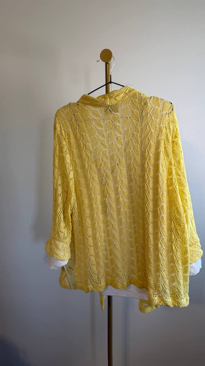 Alfred Dunner Women’s 2‑in‑1 Pointelle Knit Top Yellow White 2X $79.50 NWT