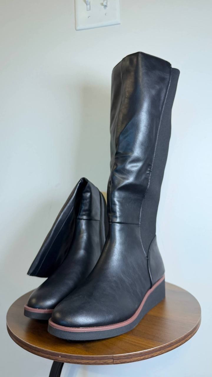 Style & Co Cyruss Tall Boots 10M Black Wedge Round Toe Memory Foam NIB msrp$99
