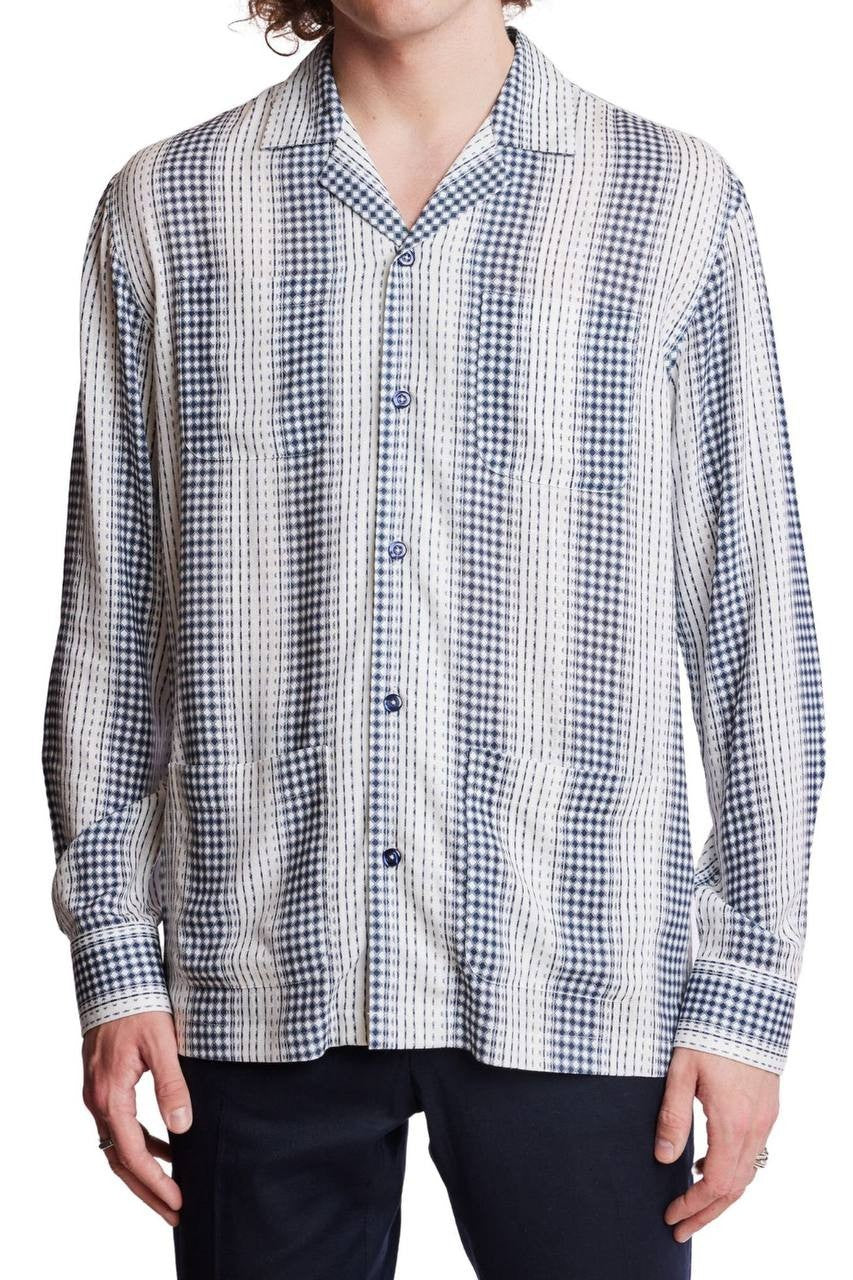 Paisley & Gray Long Sleeve Camp Shirt Blue Multi S/P NWOT $95