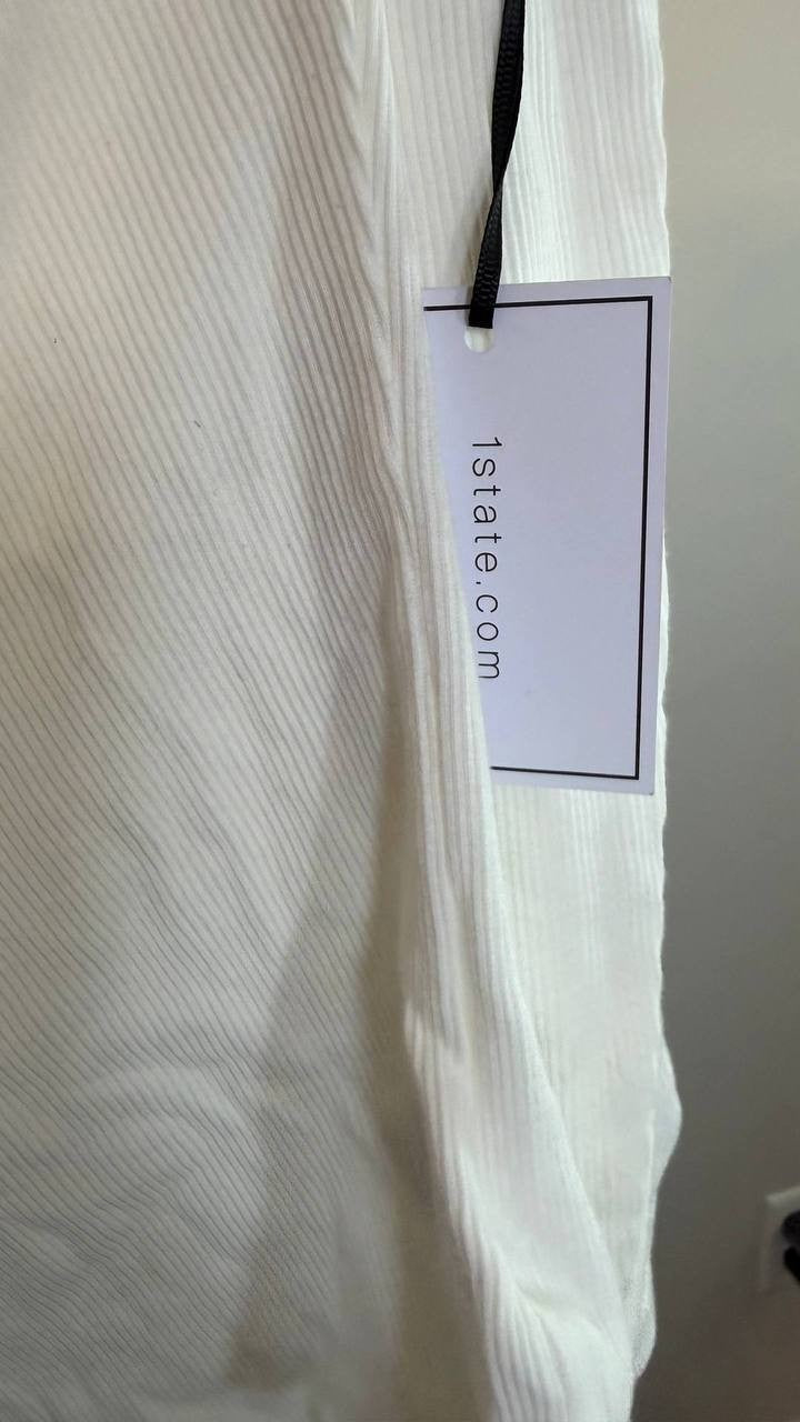 1.STATE Scoop Neck Long Sleeve Cotton Rib T‑Shirt White New Ivory Size L NWT $49