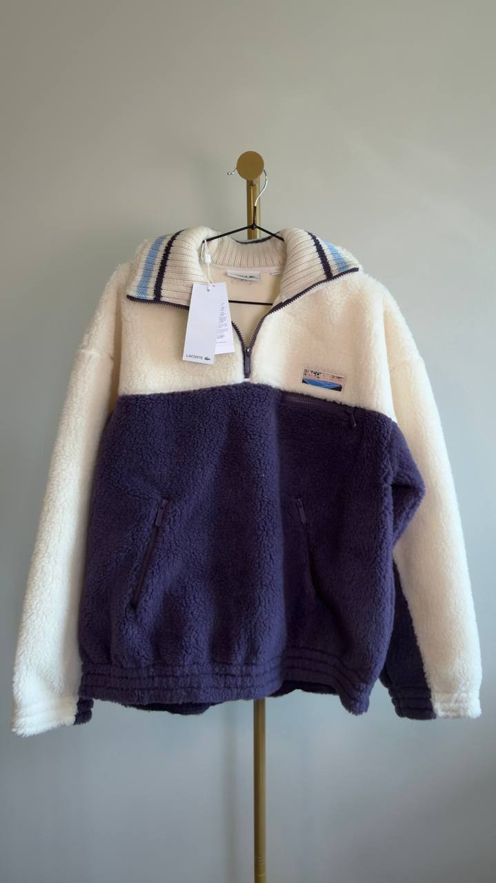 Lacoste Oversized Colorblock Half‑Zip Jacket 44 Purple/White NWT $195
