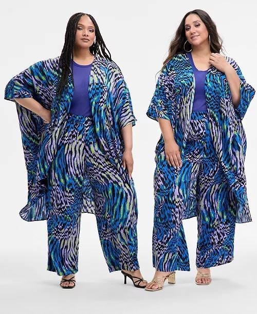 Nina Parker Plus Size Printed Wide-Leg Pants 2X Abstract Animal NWT $79