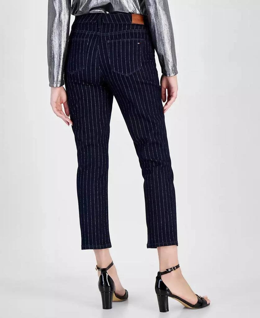 Tommy Hilfiger Ankle Jeans Size 8 High-Rise Indigo with Shine Stripe Print