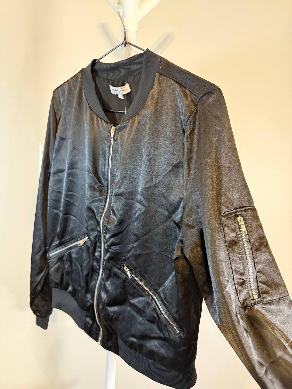 X by Gottex Satin Bomber Jacket – Black – Size 1 (Runs Small) – NWT – $39.99