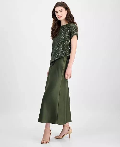 Anne Klein Pull‑On Maxi Skirt Green Size M NWT $89