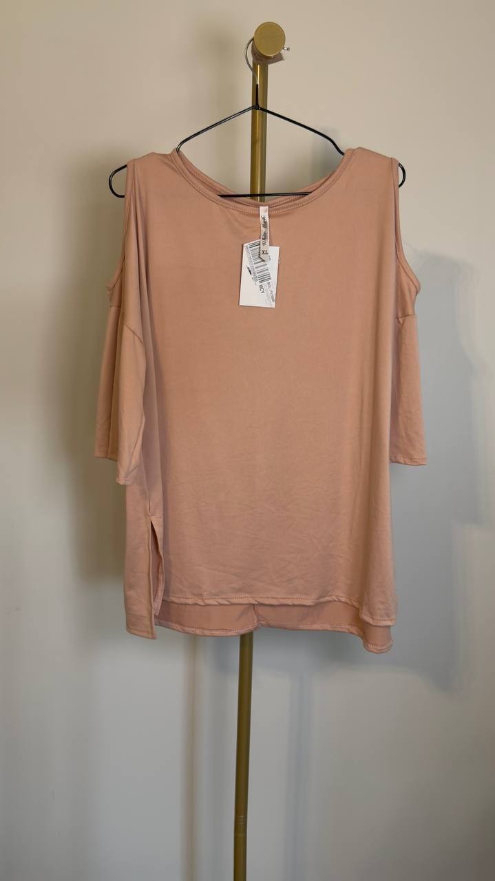 White Mark Plus Cold Shoulder Scoop Neck Tunic Top Rose Gold XL NWT $52