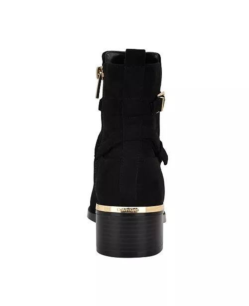 Calvin Klein Jasen Buckle Strap Block Heel Booties Black Women’s 5M