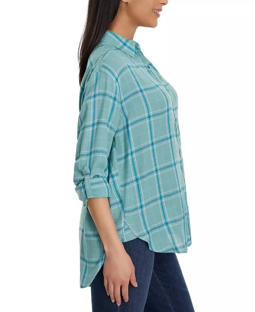 Gloria Vanderbilt Amanda Roll-Tab Shirt Aquifer Plaid Size M $48 –Casual Classiс