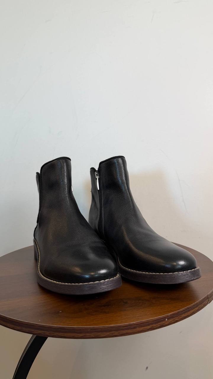 Franco Sarto Marcus Ankle Bootie Black 7.5 Leather Side Zip $159 NWOB