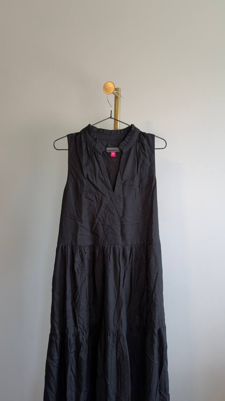 Vince Camuto Split‑Neck Sleeveless Maxi Dress Rich Black M NWT $69