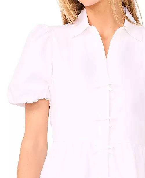 CeCe Dress S White Tiered Midi Bubble Sleeve Feminine Style NWT MSRP $99