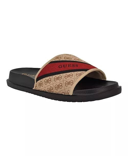 Guess Natural Logo Multi Textile Slides 13M New in Box $65