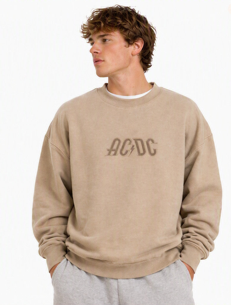 AC/DC High Voltage Tour Crewneck Sweatshirt S Beige NWT $50
